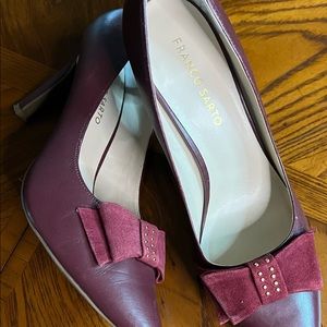 burgundy leather heels. Franco Sarto. 3.5 inch heel.